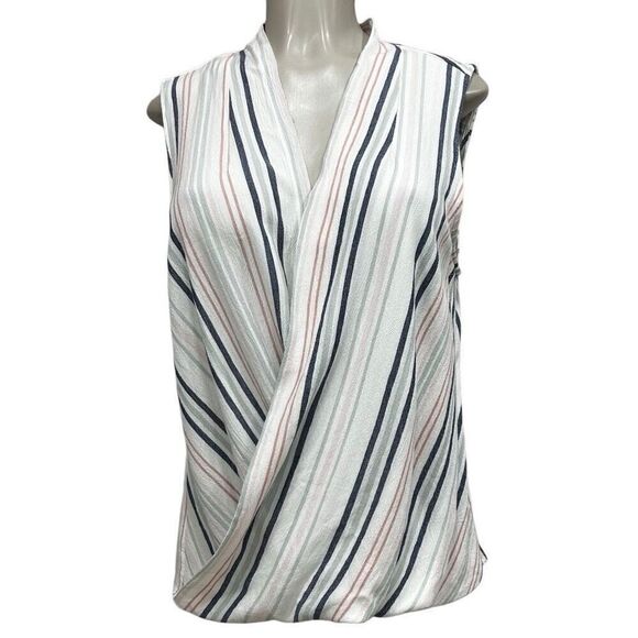 NWOT Liz Claiborne Wrap Blouse Women's Large Multicolor Striped Rayon Sleeveless - Picture 1 of 10